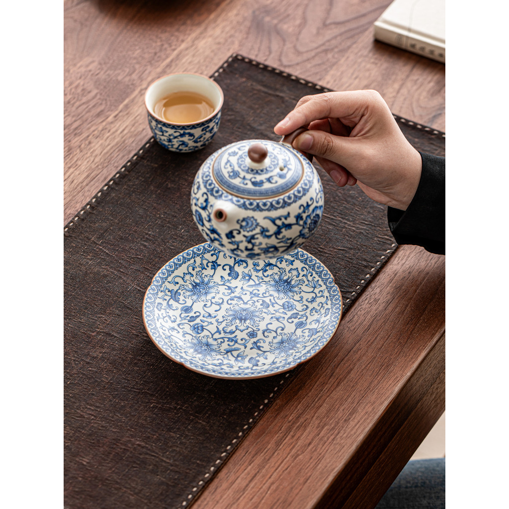 Marca de porcelana chá Retro bege Ru forno pote Cheng cerâmica Coaster conjunto chá tampa xícara chá almofada isolamento