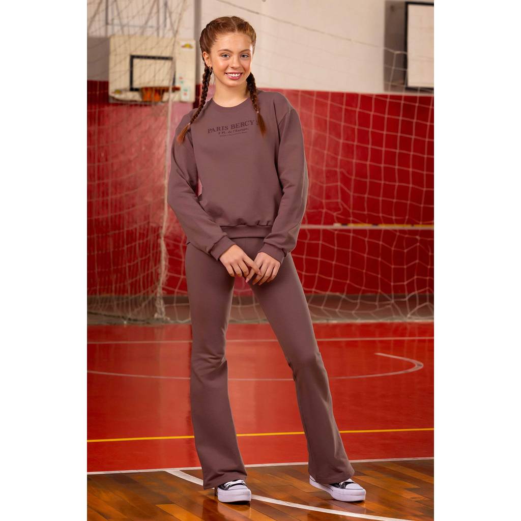 Conjunto Longo Juvenil Menina Estampa Puff Beats Marrom