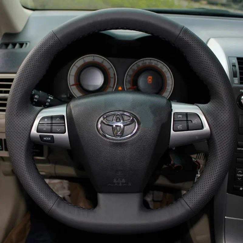 Para TOYOTA RAV4 Corolla 2012 Trança Antiderrapante Capa De Volante Do Carro DIY Couro Genuíno Costurado À Mão Peças Int