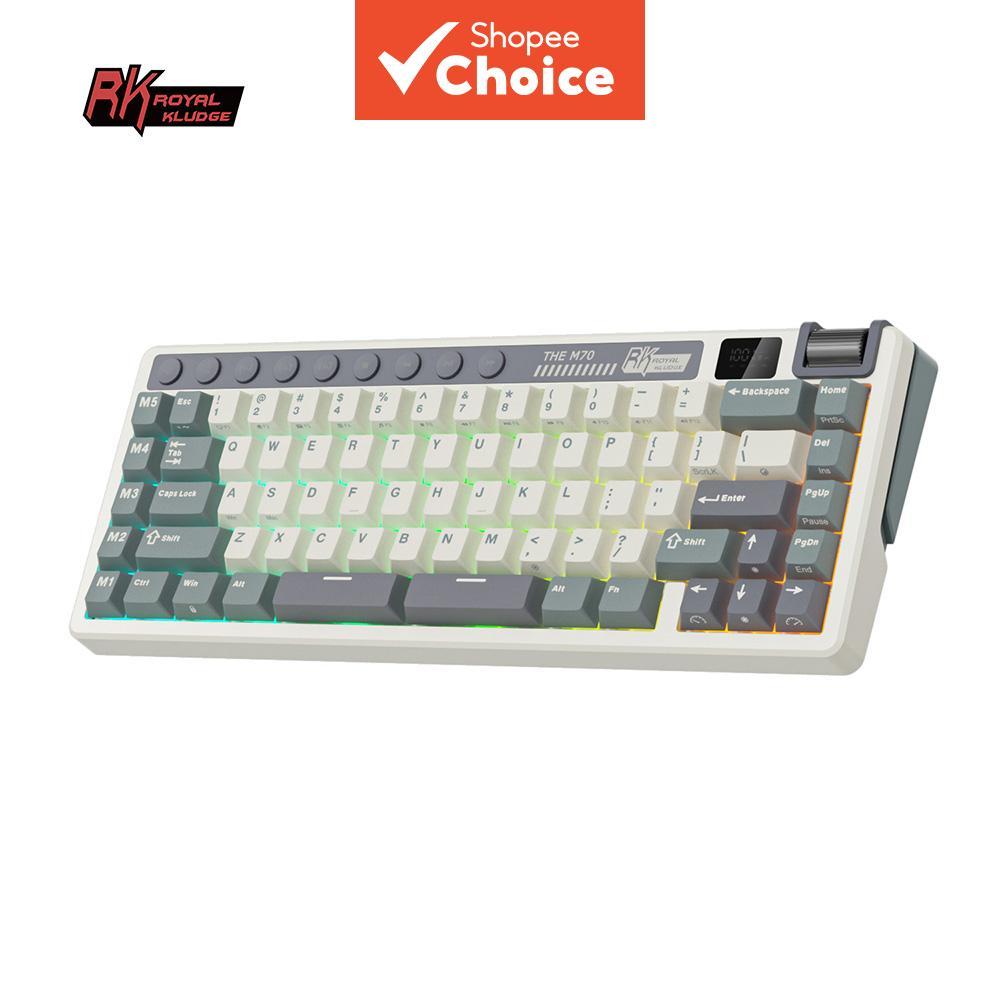 Royal Kludge RK M70 Mocha Cinza 73 teclas Tri-Modo Sem Fio Com tela TFT Teclado mecânico Gasket