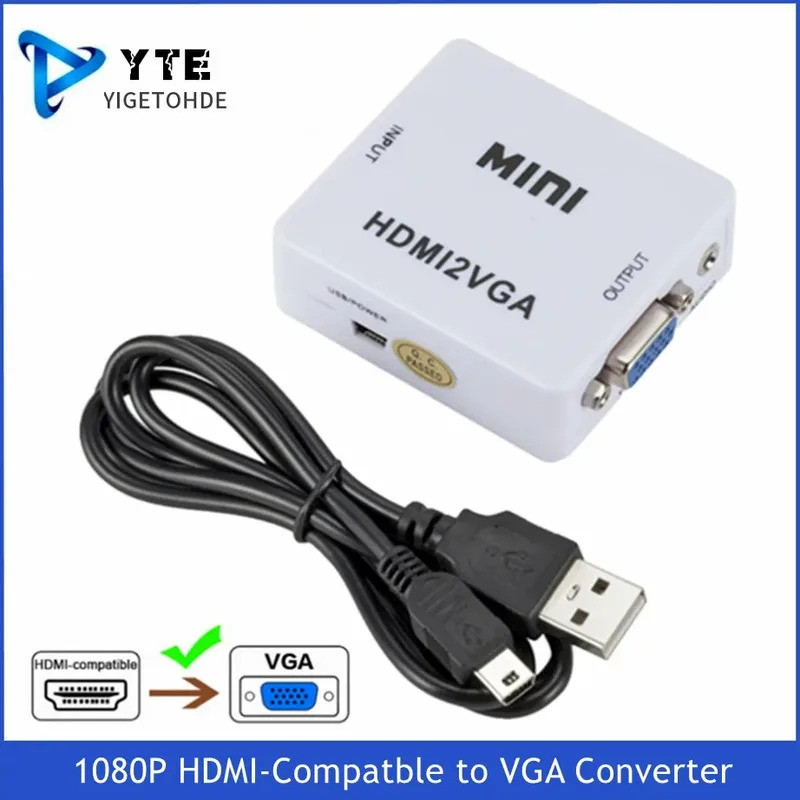 YIGETOHDE Conversor HDMI-Compatível para VGA HD 1080P Adaptador HDMI2VGA com Áudio e Vídeo Digital para Analógico para H