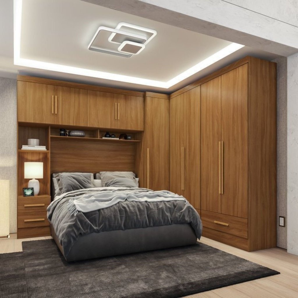 Quarto Modulado Casal Completo 4 Peças 5 Portas 4 Gavetas com Maleiro Smart Plus Yescasa Bege/Cinamomo Cinamomo