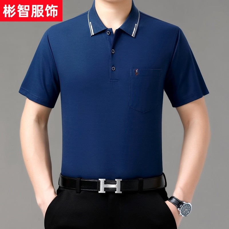 Camiseta de manga curta masculina de meia-idade lapela camisa polo de meia-idade roupas masculinas idosas pai roupas de
