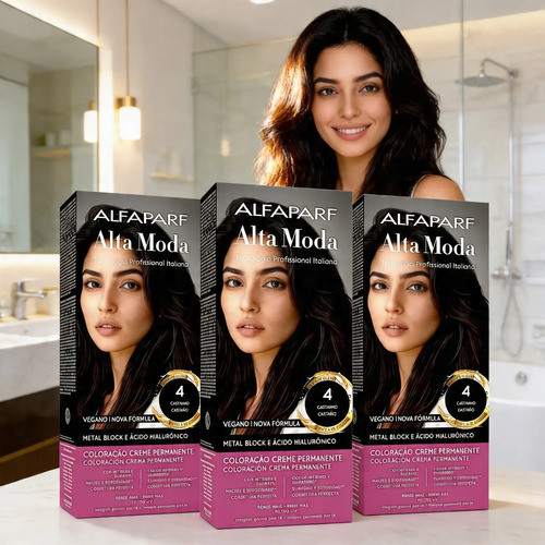 Kit 3 Tintura Creme Cabelo 4 Castanho Alfaparf Alta Moda 4 Castanho Médio