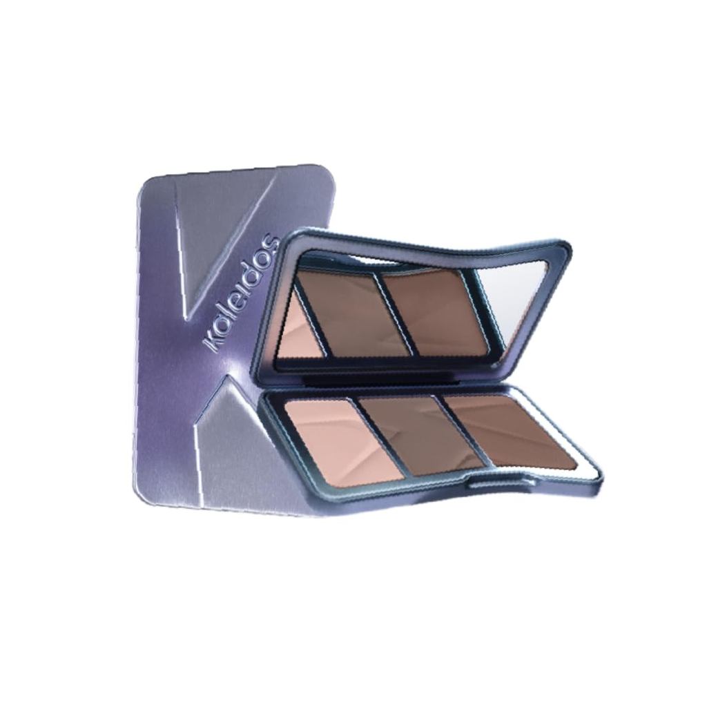 Paleta de Contorno Tri-Color Kaleidos, Sombra Matte para Nariz, Iluminador e Pó para Sombra com Pincel, Acabamento Natur