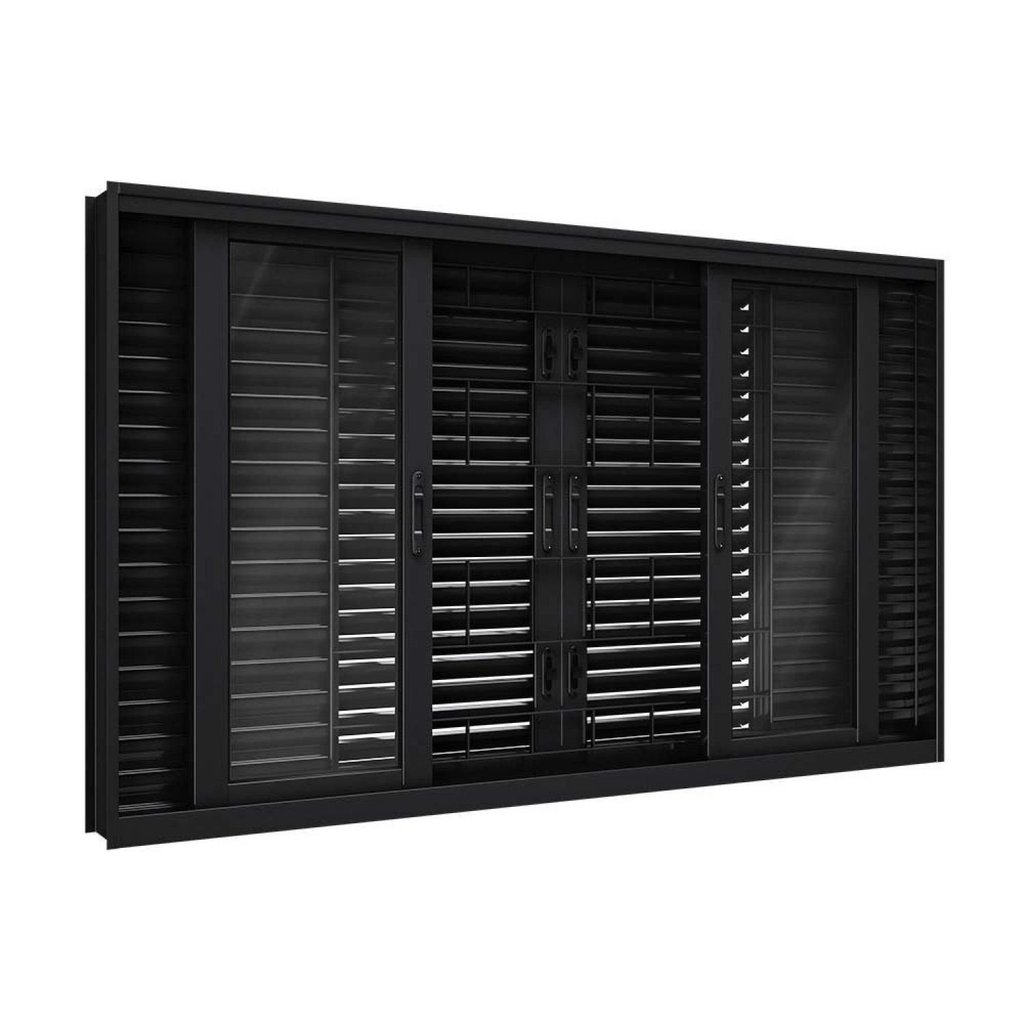 Janela de Aço Veneziana Flex com Grade Quadrada 6 Folhas 120x150cm Facilitá Lucasa Preto