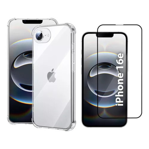 Kit Para iPhone 16e - Capinha Silicone TPU + Película 3D de Vidro Premium para iPhone 16e
