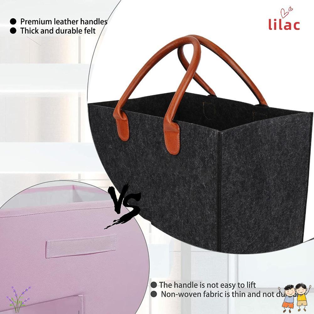 Cesta De Escada De Feltro LILAC , Caixa De Armazenamento Portátil Cinza Em Formato , Com Alça De Couro PU
