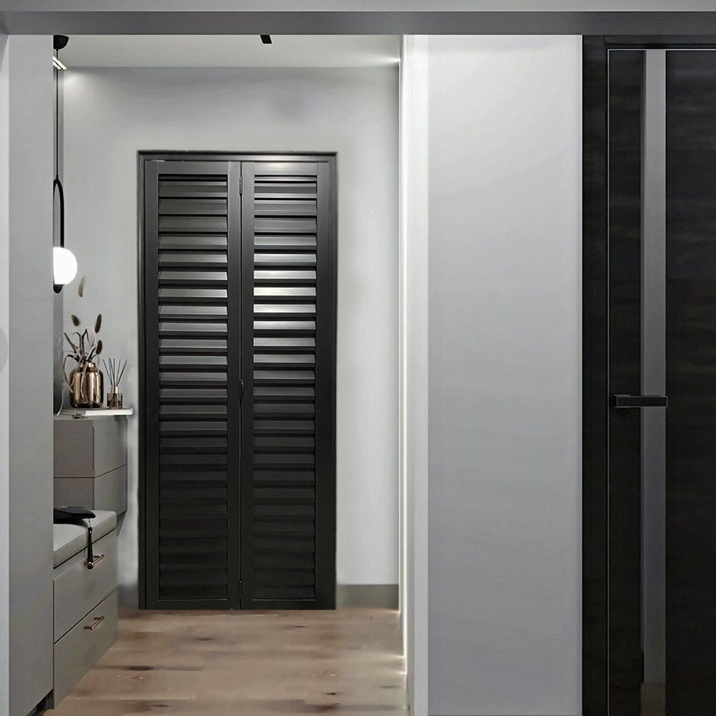 Porta Camarão Palheta Linha 25 210x90 Abertura Esquerda Preto Esquadrias Bergamo Esquerda