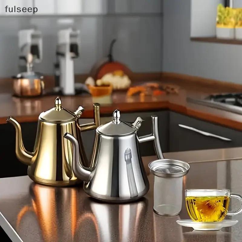 [fulseep] Bule De Chá De 1L Com Filtro Gold Thier Chaleira De Água De Aço Inoxidável Hotel Cafeteira Restaurante Fogão D