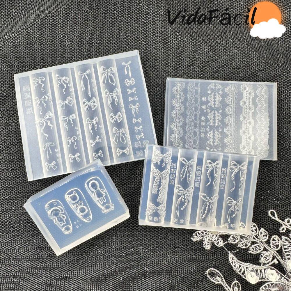 Molde De Unha De Silicone Doce Perfumado , Estampagem De Unhas Com Design De Laço/Coração , Reutilizável