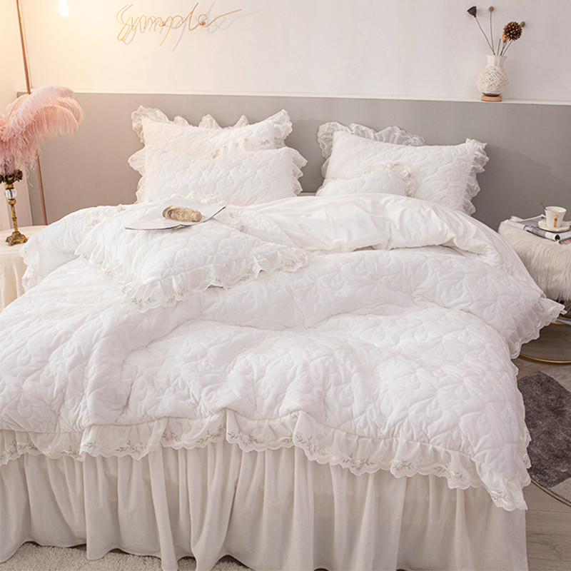 Ins estilo princesa cama branca conjunto de quatro peças engrossado colcha capa dupla face flanela inverno Coral velo me