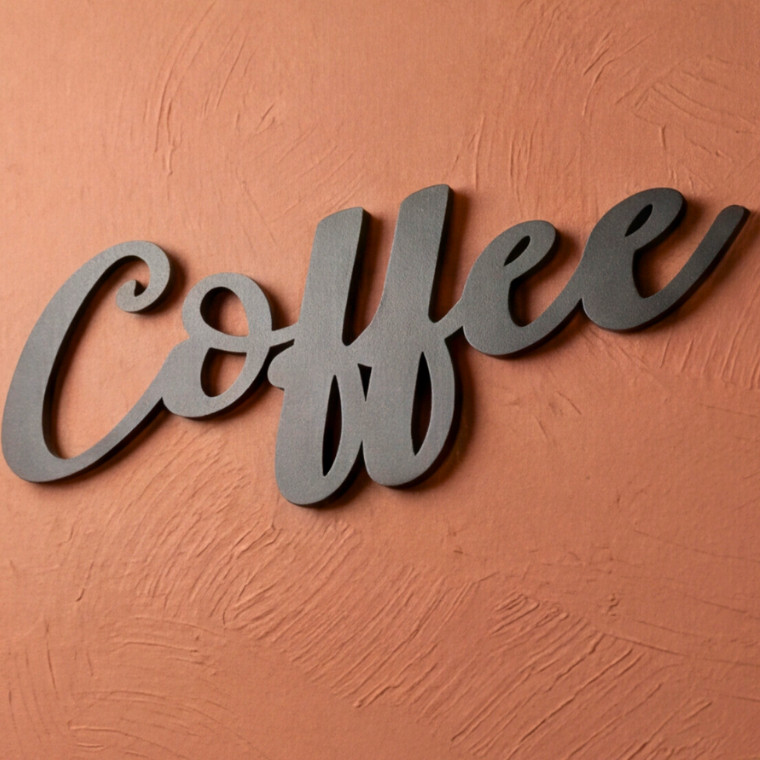 Coffee Recorte MDF Preto 25x10 Aplique Parede Frase Cantinho do Café Decoração Cozinha Cafeteria Bar