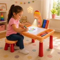 Kit P/ Crianças Cadeirinha e Mesinha Projetora Para Desenhar e Pintar Com Acessórios - Castela