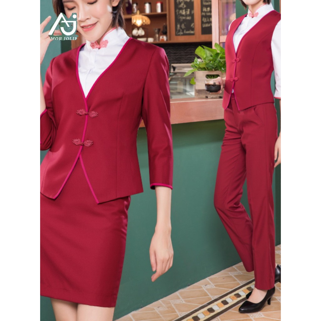 Novo estilo chinês terno profissional moda feminina aeromoça uniforme Hotel loja de jóias esteticista Workwear vestido m