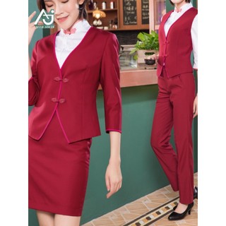 Novo estilo chinês terno profissional moda feminina aeromoça uniforme Hotel loja de jóias esteticista Workwear vestido m