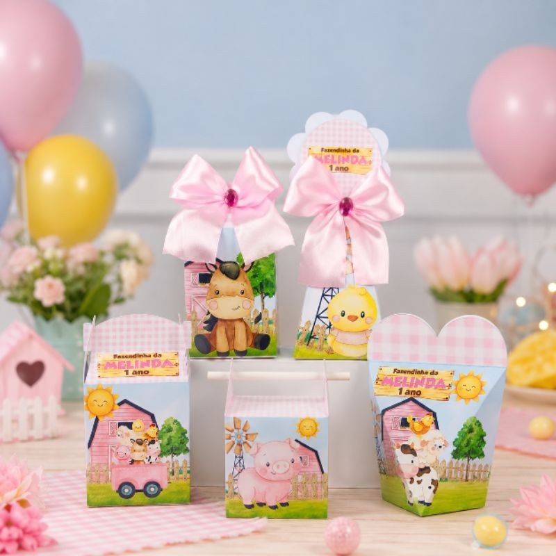 kit Caixas Fazendinha Rosa PEGUE E MONTE personalizada/lembrancinha/aniversário/festa infantil/fazendinha
