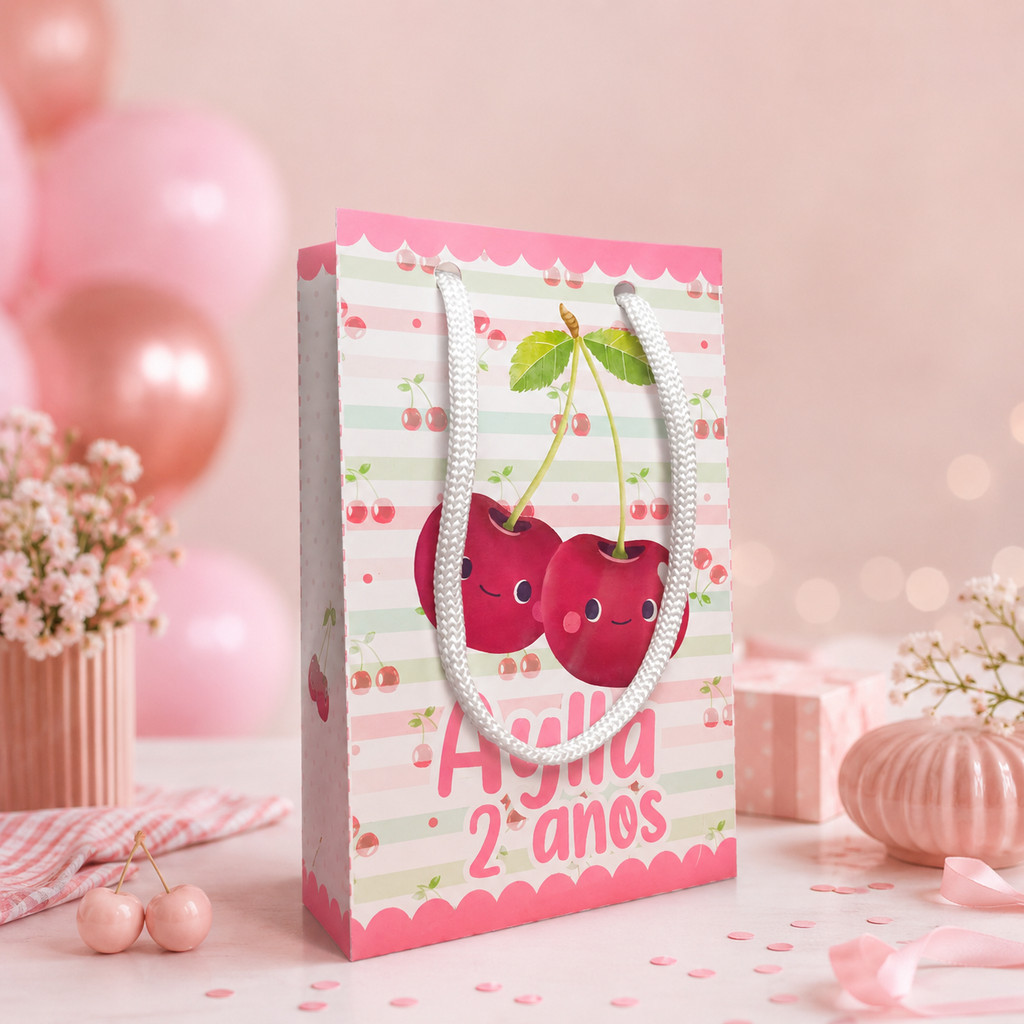 Sacolinha PEGUE E MONTE personalizado Cereja tamanho P/lembrancinha/aniversário/festa infantil