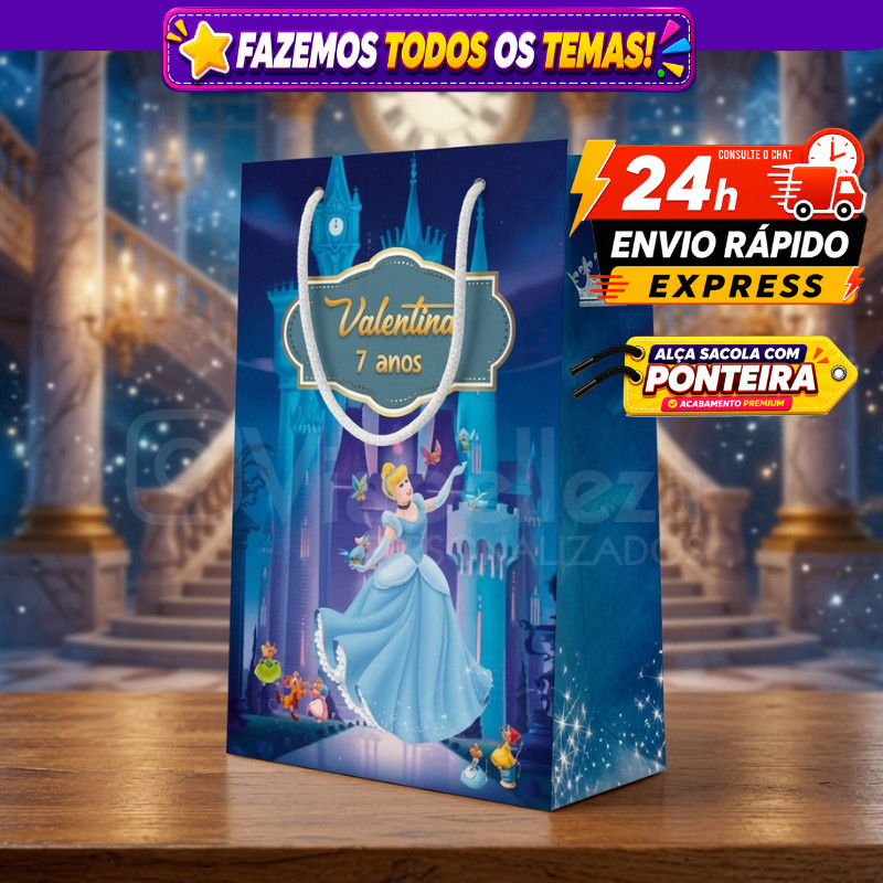 🛍️ Kit Sacolinhas Personalizada Cinderela Personalizada Lembrancinha de Aniversário Envio Rápido