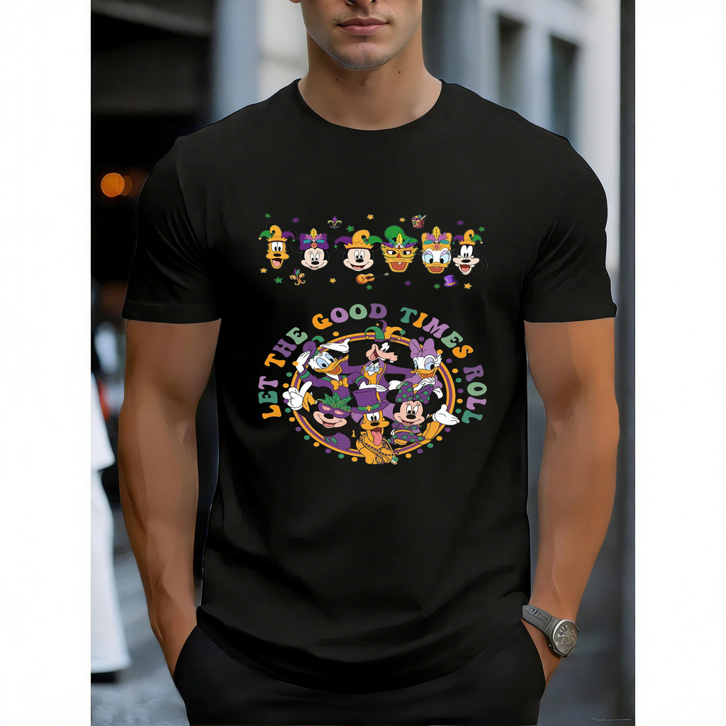 Camiseta Masculina com personagens de Mickey Mouse em cores vibrantes e estampa divertida atemporal moderna estilosa