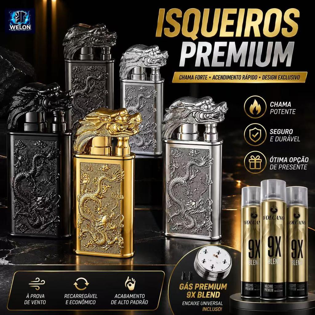 Isqueiro DRAGAO Maçarico Dupla Chama Recarregável Sem Gás com Design Moderno  para Uso Doméstico