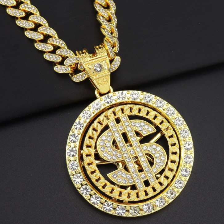 Colar com Pingente Rotativo de Diamante Personalizado BJAW VNOX, Colar Rotativo Elegante