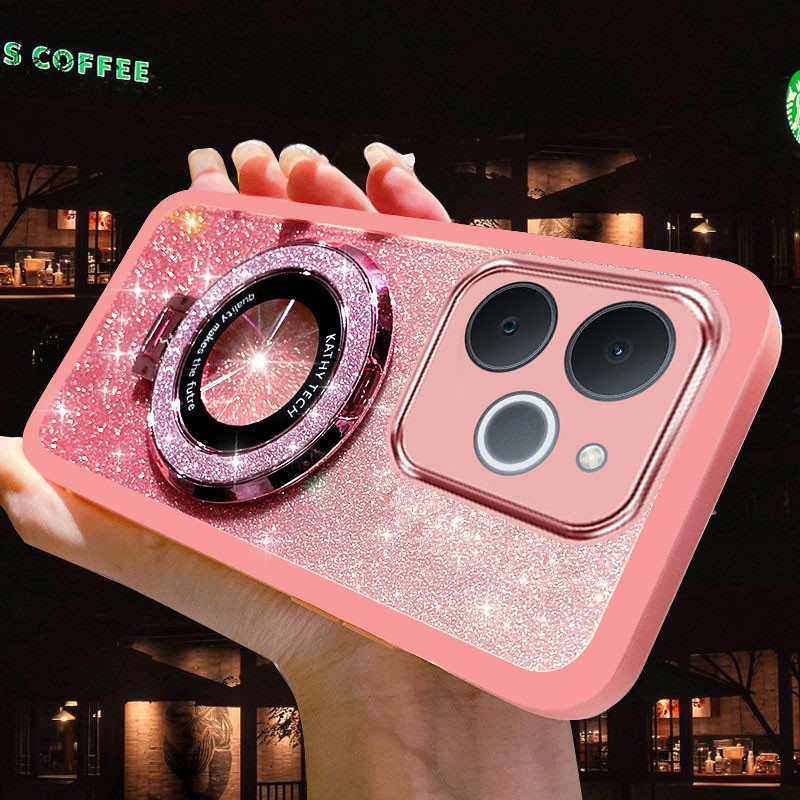 Invólucro Para Realme NOTE 70 70T NOTE70 4G Transparente Caso De Smartphone Com Anel De CD 3D Suporte Bling Casos De Tel