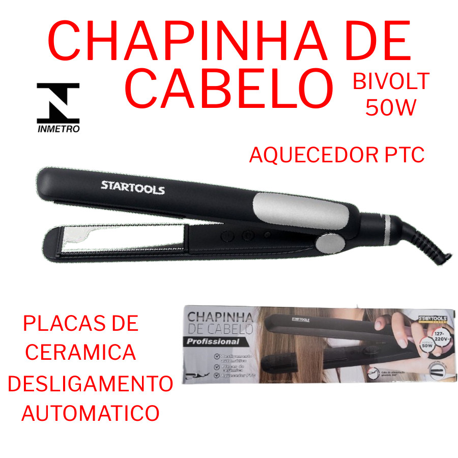 Chapinha De Cabelo Profissional Placas de Cerâmica Bivolt 50W Startools e Desligamento Automático