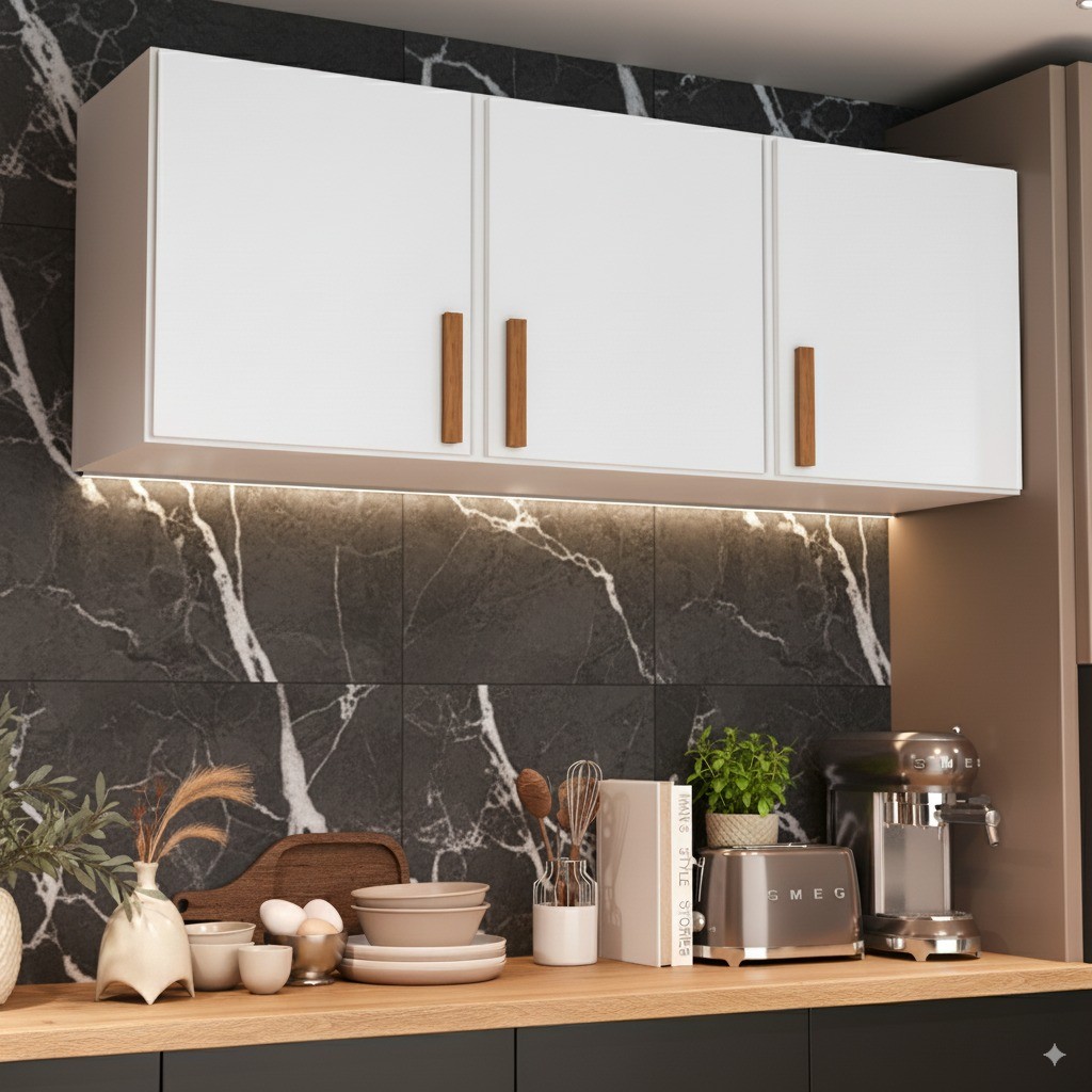 Armário 3 Portas 120cm Aéreo De Parede Cozinha Lavanderia Organizador em Oferta na Shopee