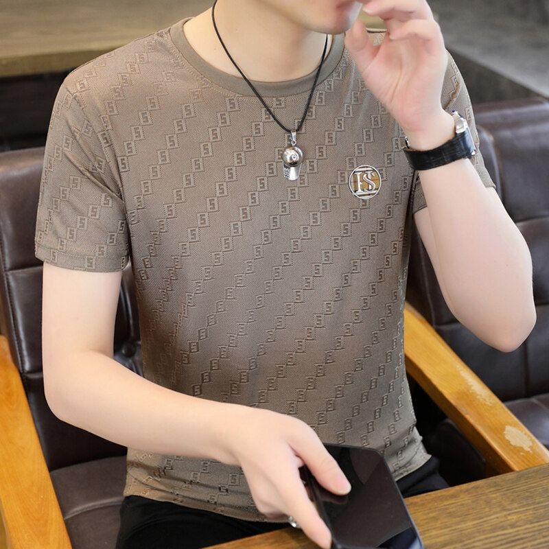 Masculino seda gelo sem costura Jacquard moda Casual na moda masculino Anti-rugas legal#男士冰丝无痕提花时尚休闲潮流男士抗皱凉
