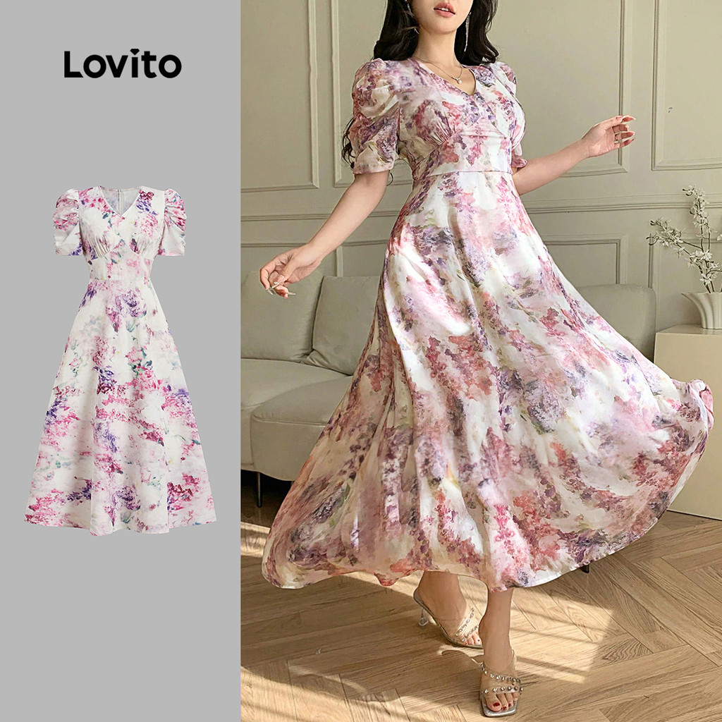 (New) Lovito Vestido Elegante para Primavera/verão para mulheres LBL28069 em Oferta na Shopee