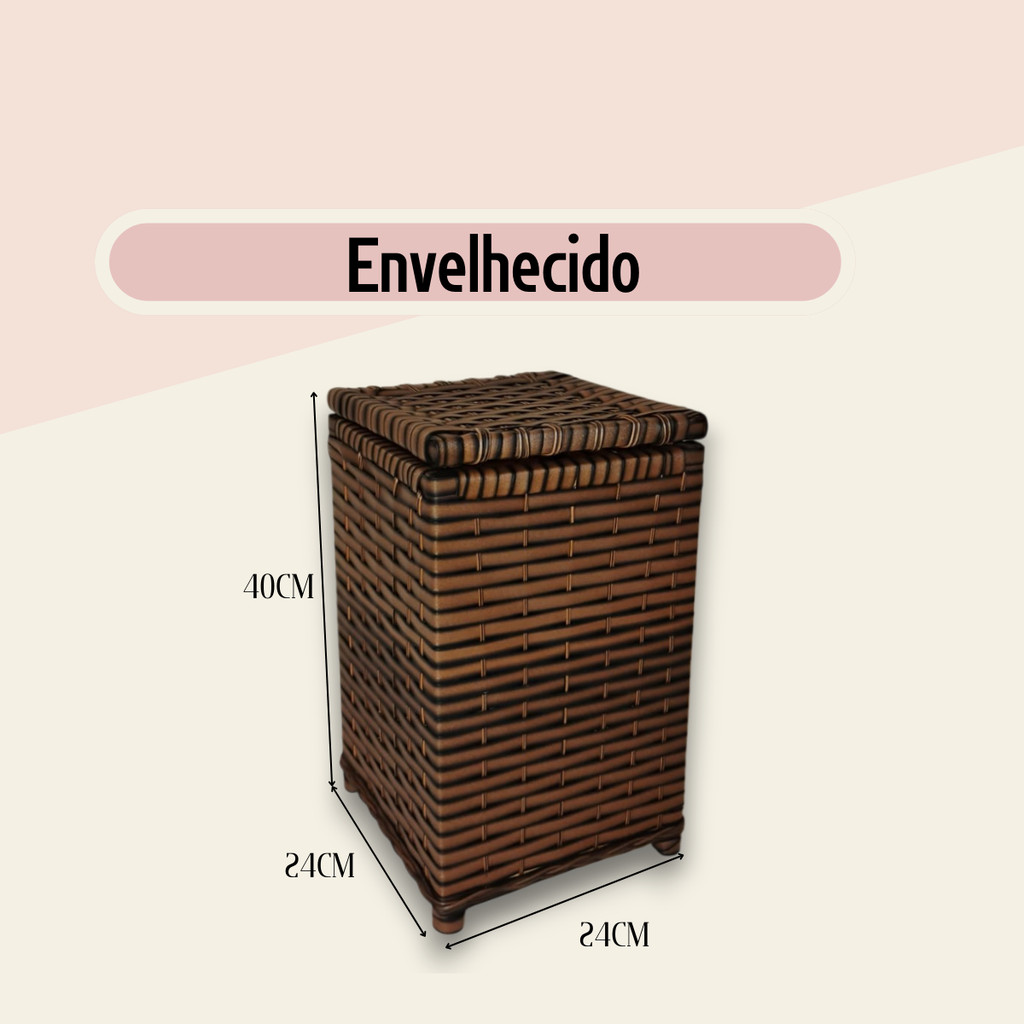 Cesto de Roupa Suja Fibra Sintética Organizador Banheiro Quarto Meias Roupas Íntimas Luxo (24x24x40)