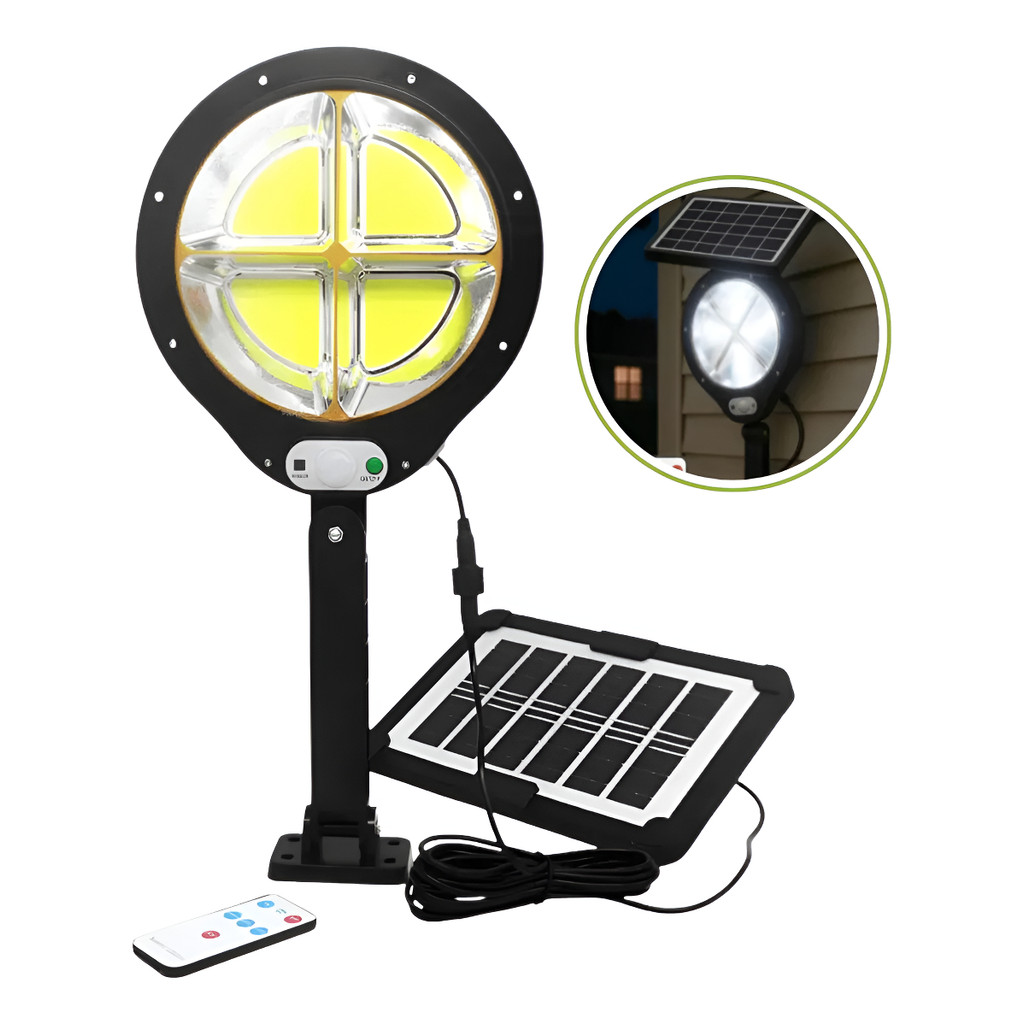 Refletor Solar LED 200W com Sensor Controle Remoto Iluminação Externa Sem Fio LKY0044