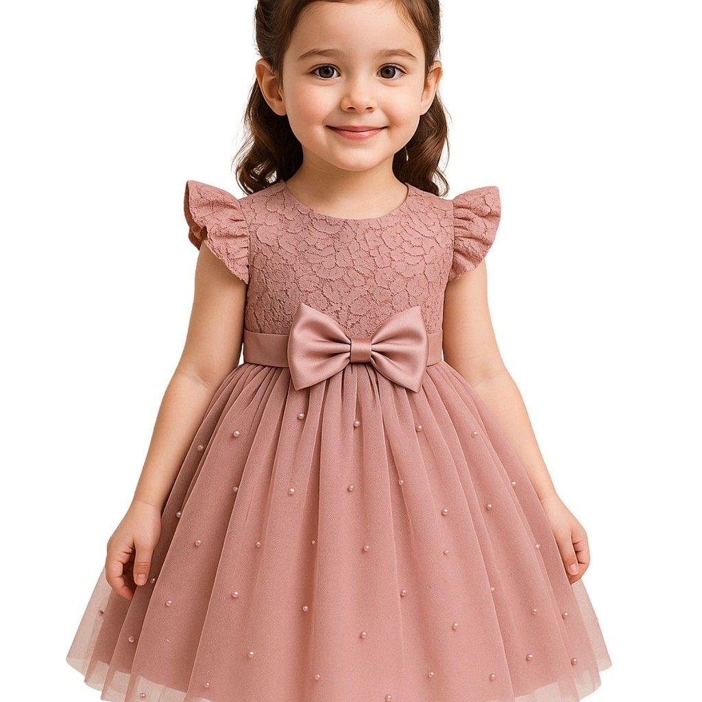 Vestido Infantil Festa Rosa Tule com Laço Bolinhas Meninas em Oferta na Shopee