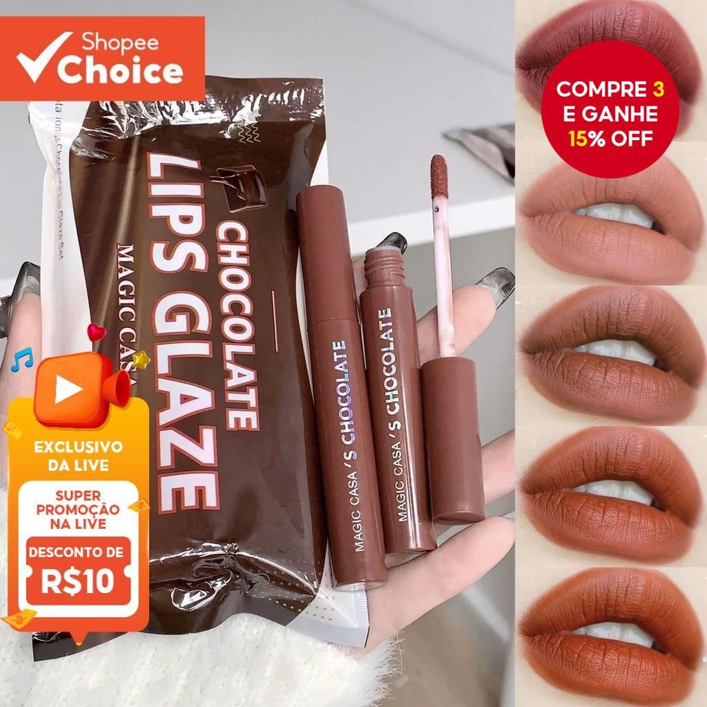 Kit Labial Fosco Indulgente 5 Cores Brilho Durável Inspirado em Chocolate para Todos os Ti...