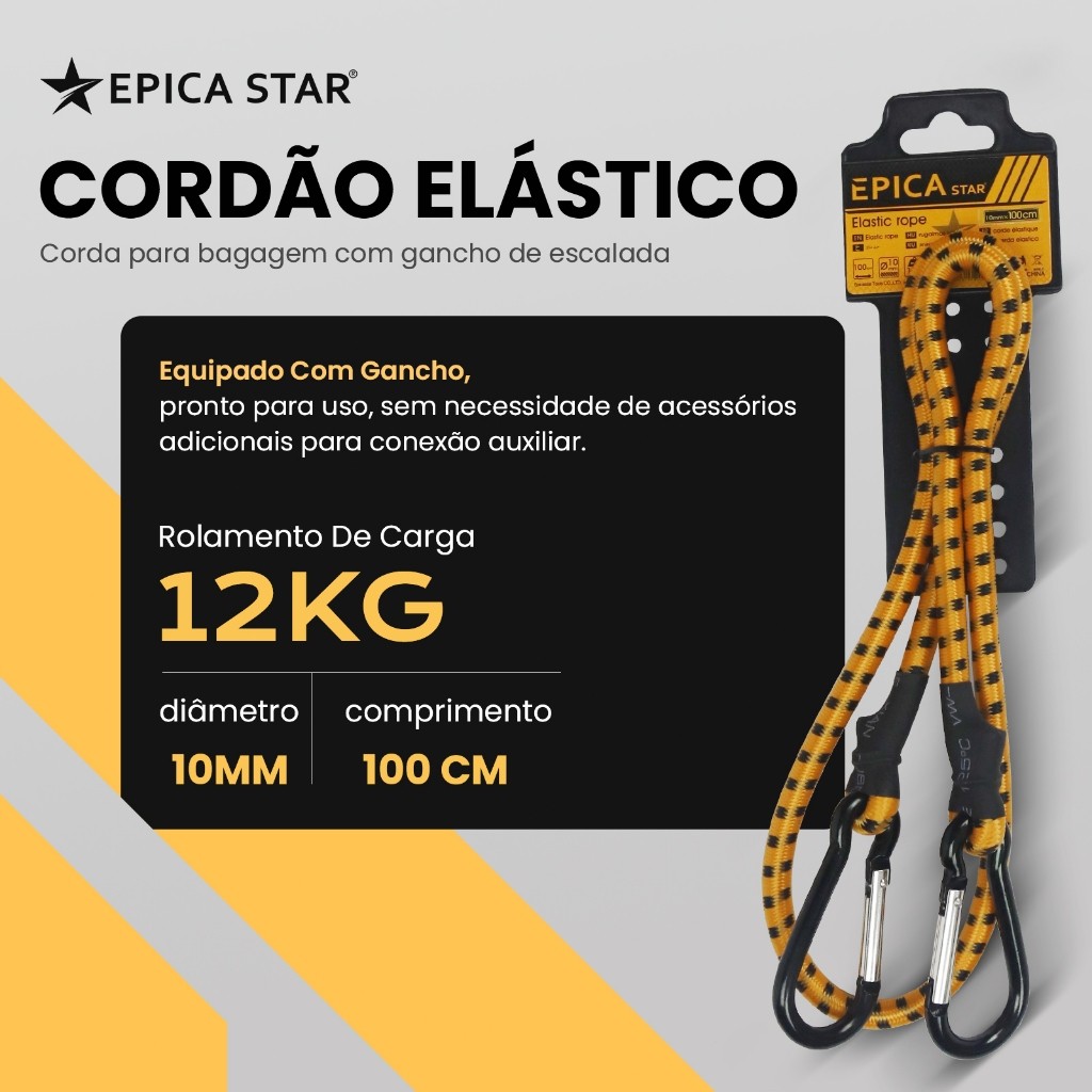 Mosquetão de corda elástica de 100 cm, multifuncional, com capacidade de carga de 12 kg. Adequado para uso doméstico e e