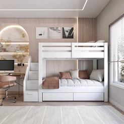 Beliche Infantil/Juvenil 2 Gavetões e Escada com 4 Nichos Star Plus Casatema Branco