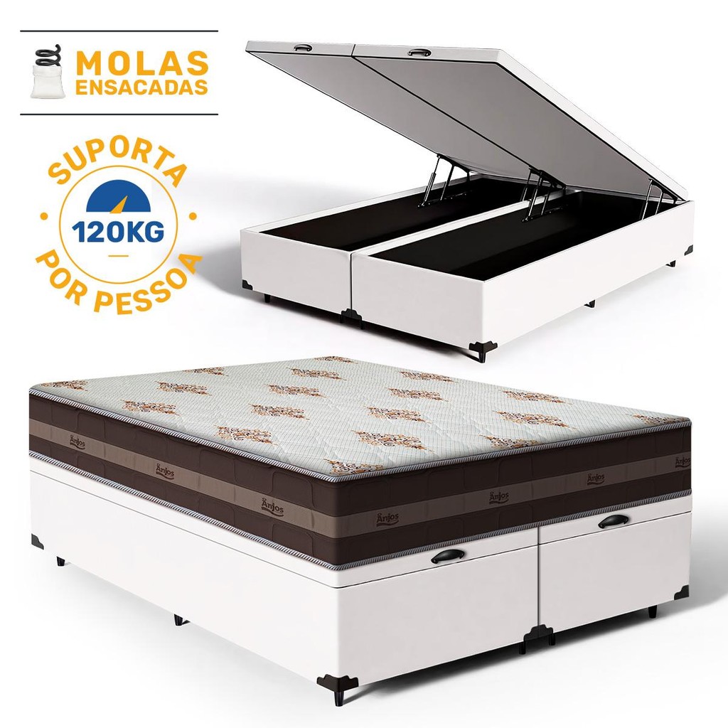 Cama Box com Baú + Colchão De Molas Anjos Classic Superlastic Queen 158cm em Oferta na Shopee