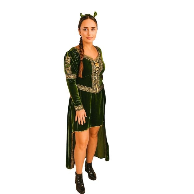 Vestido luxuoso medieval Princesa Fiona Shrek veludo