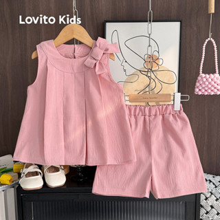 Lovito Kids Conjuntos de Shorts Elegantes com Plissado Laço Boa Textura para Todas As Estações rosa LNL111225 em Oferta na Shopee