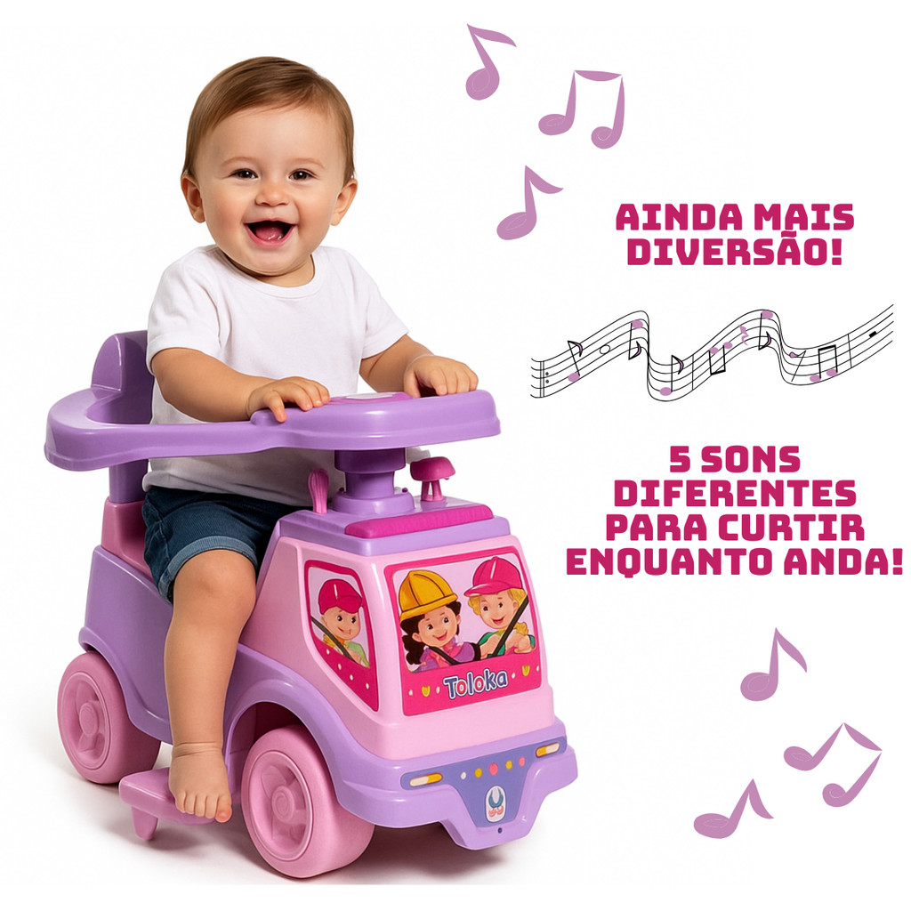 Totoka Eletrônica Plus Rosa e Lilás Cardoso Toys Infantil com Sons, Buzina e Porta-Objetos