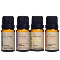 Kit 4 Óleos Essenciais Via Aroma 10ml – Alecrim, Lavandin, Limão e Tangerina