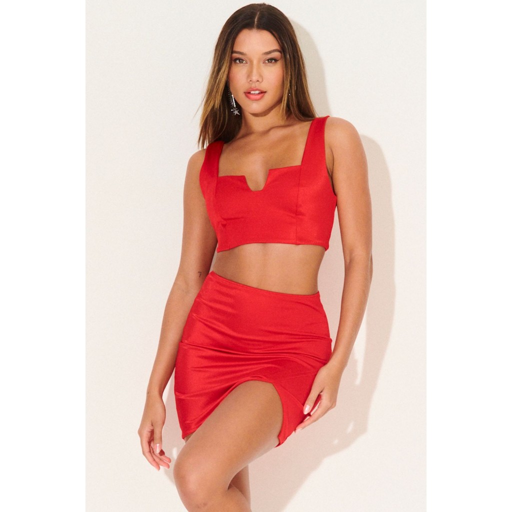 Conjunto Feminino Top e Saia Curta Up Glam Planet Girls Vermelho Médio