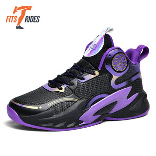 Tênis Basquete Cano Alto Roxo Preto Tênis de Vôlei Antiderrapante Masculino Feminino Amortecimento Resistente
