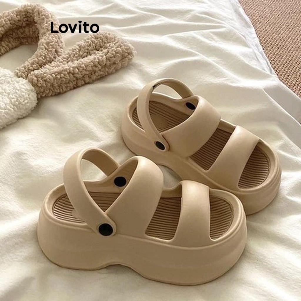 Lovito Sandália Plana Casual Lisa De 6 Cm Com Alças Duplas Eva Antiderrapante Para Mulheres LFA59260 em Oferta na Shopee