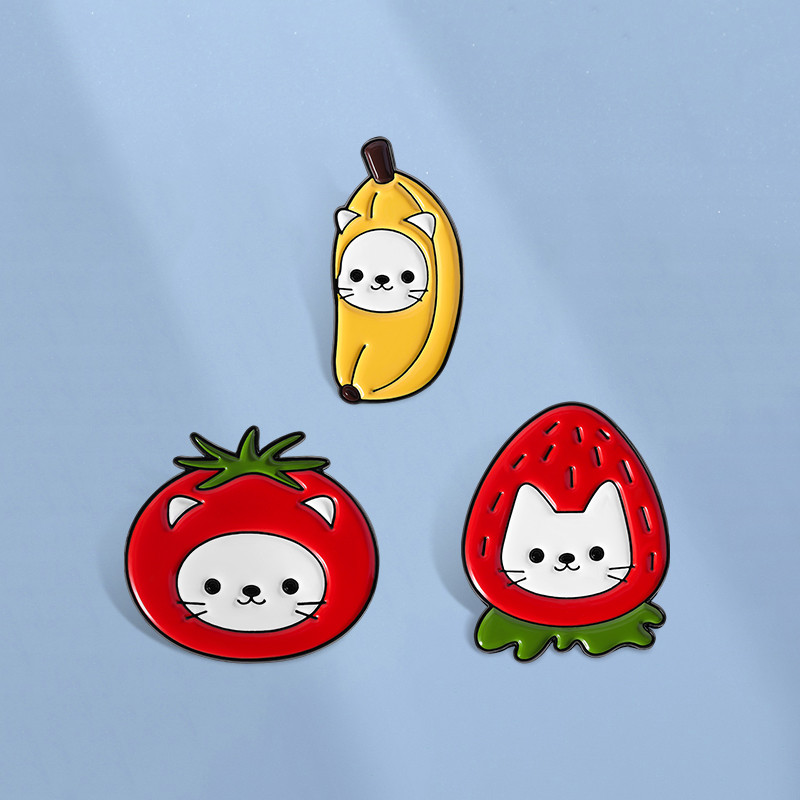 Bonito Fruta Gato Esmalte Pino Engraçado Banana Tomate Morango Gatinho Broche Lapela Emblemas Mochila Acessórios Dos Des
