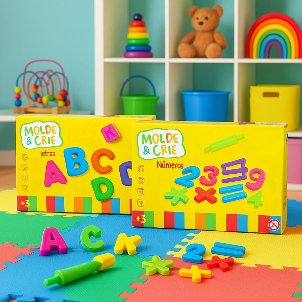 Kit Brinquedo Educativo Molde e Crie Letras e Números Infantil Ark Toys Massinha
