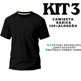 Kit Com 3 Camisetas Básicas Streetwear  T-Shirt Masculina Slim Promoção Algodão em Varias Cores em Oferta na Shopee