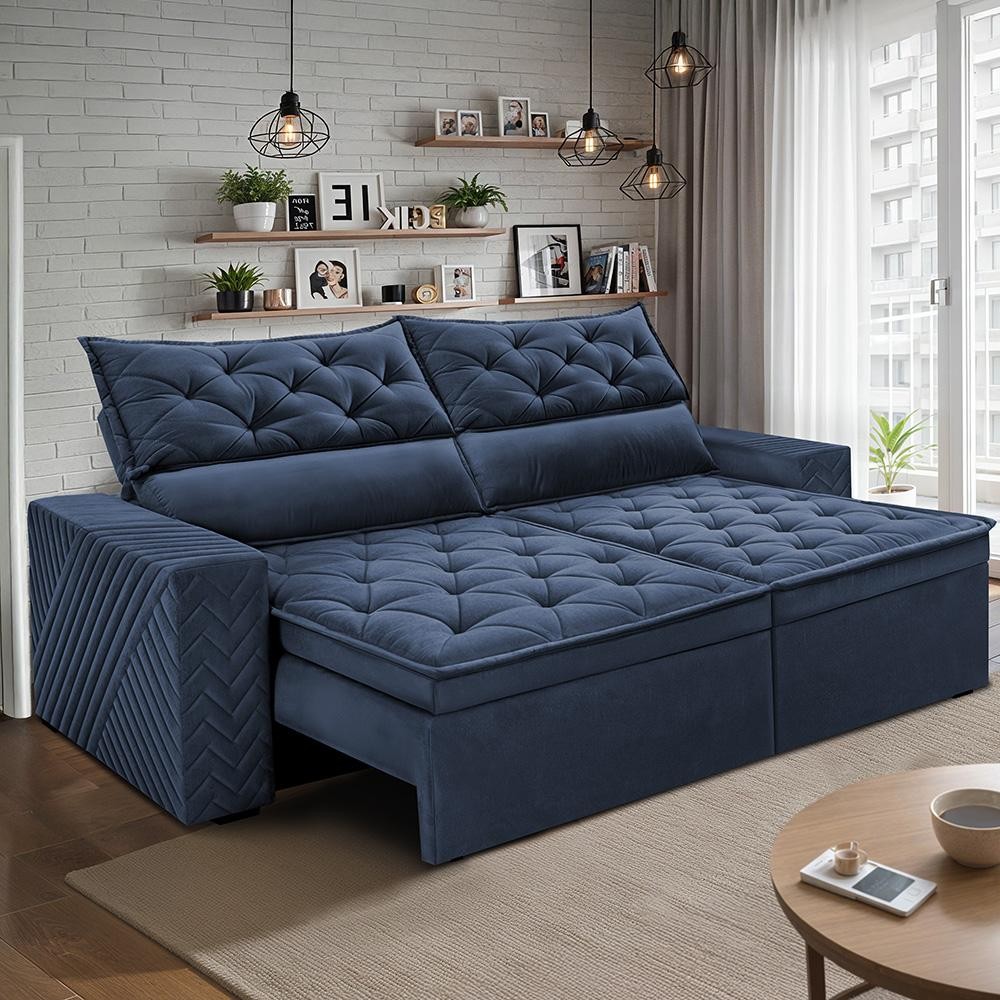 Sofá Retrátil e Reclinável 2,00m Essence Velusoft Azul Cama inBox em Oferta na Shopee