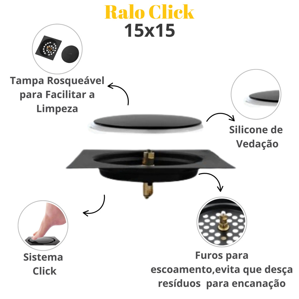 Ralo Click Pop-Up Quadrado Para Banheiro — imagem 2 de 2
